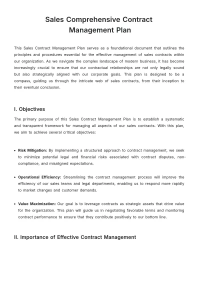 Free Sales Comprehensive Contract Management Plan Template to Edit Online