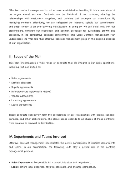 Free Sales Comprehensive Contract Management Plan Template to Edit Online