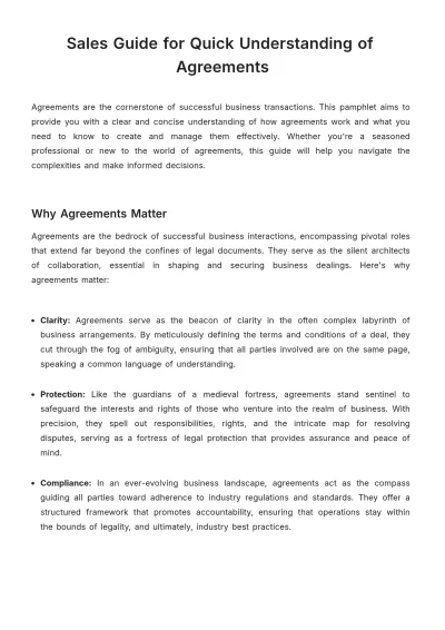 Free Sales Guide for Quick Understanding of Agreements Template to Edit Online