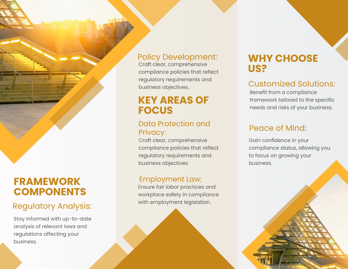 Free Legal Compliance Framework Overview Brochure Template to Edit Online