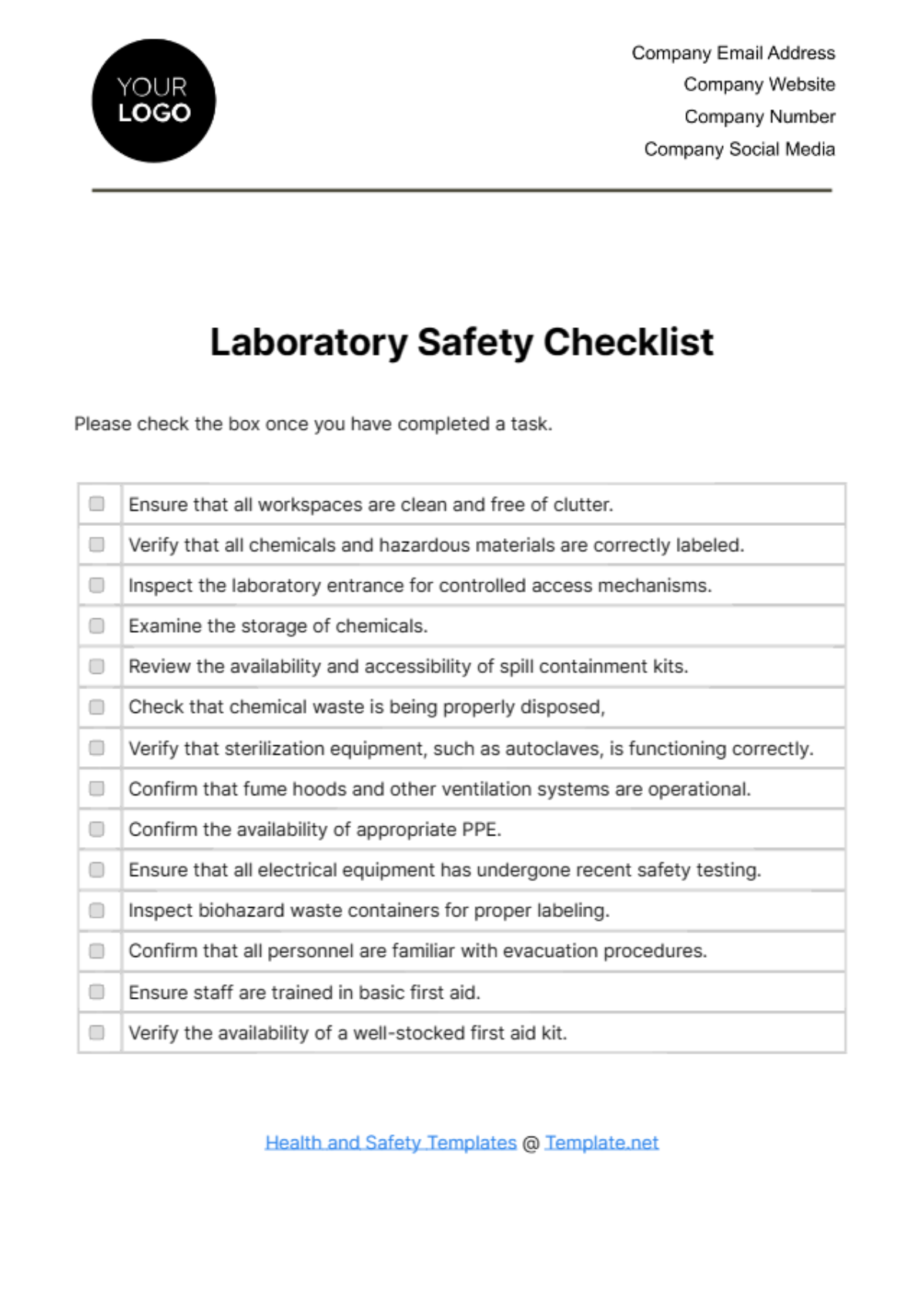 Free Laboratory Safety Checklist Template