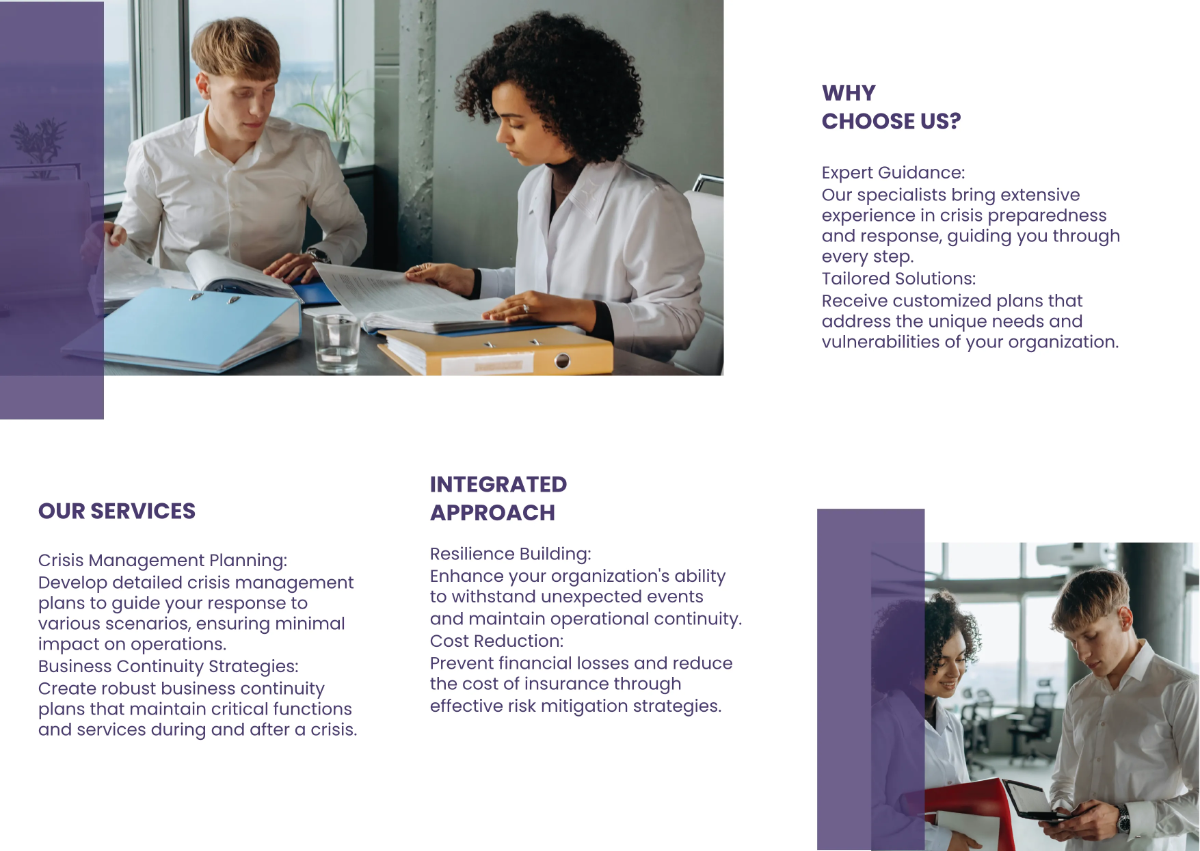 Free Crisis Management and Business Continuity Planning Pamphlet Template to Edit Online