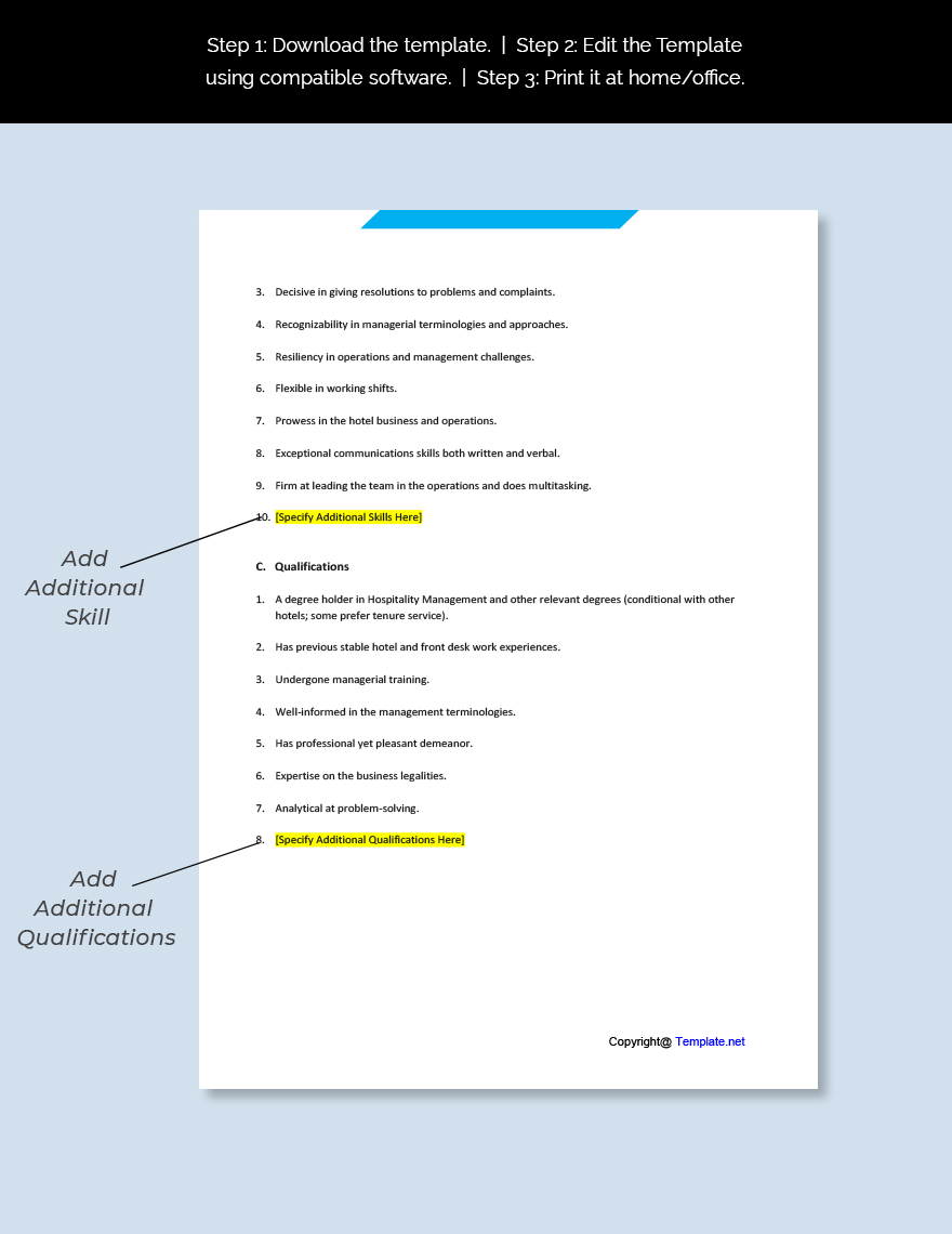 Assistant Hotel Manager Job Description Google Docs Word Apple 