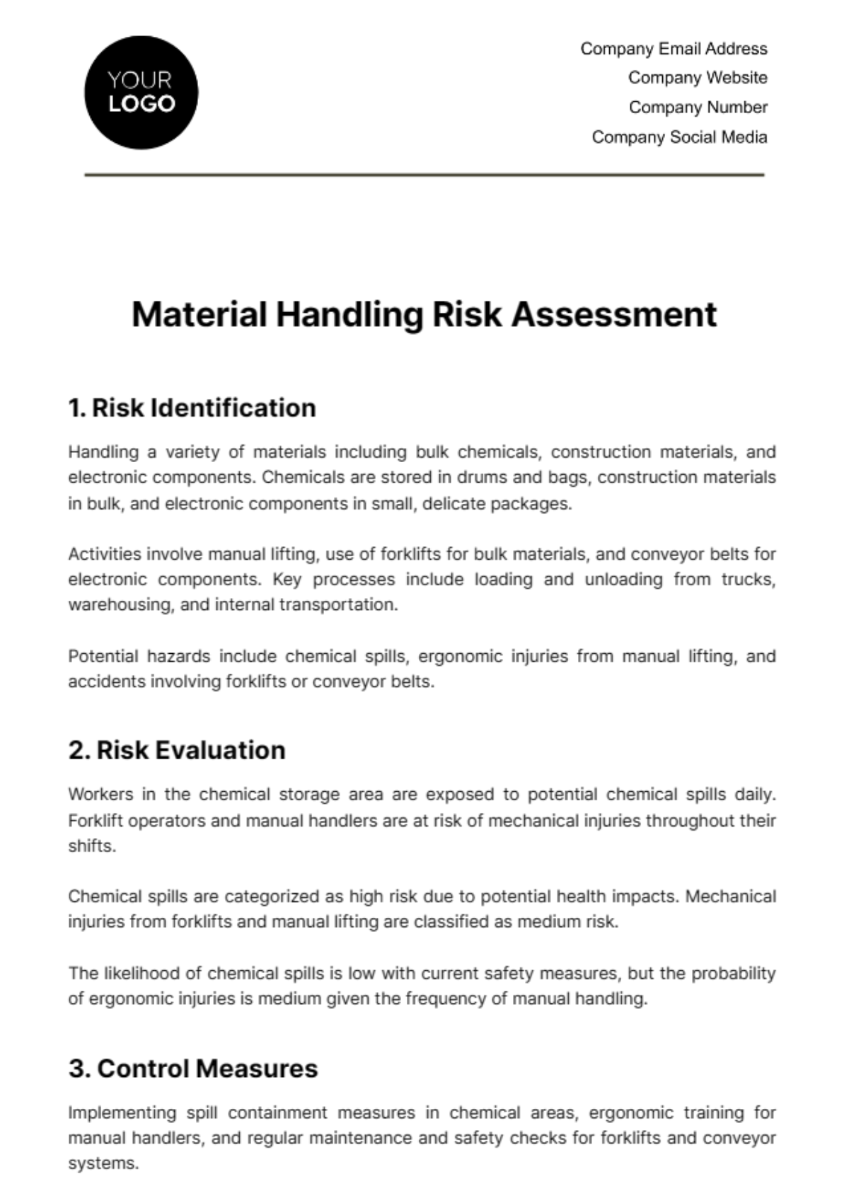 Material Handling Risk Assessment Template