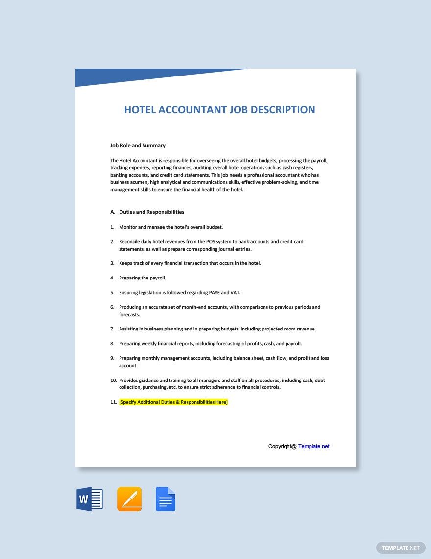 Hotel Accountant Job Ad/Description Template
