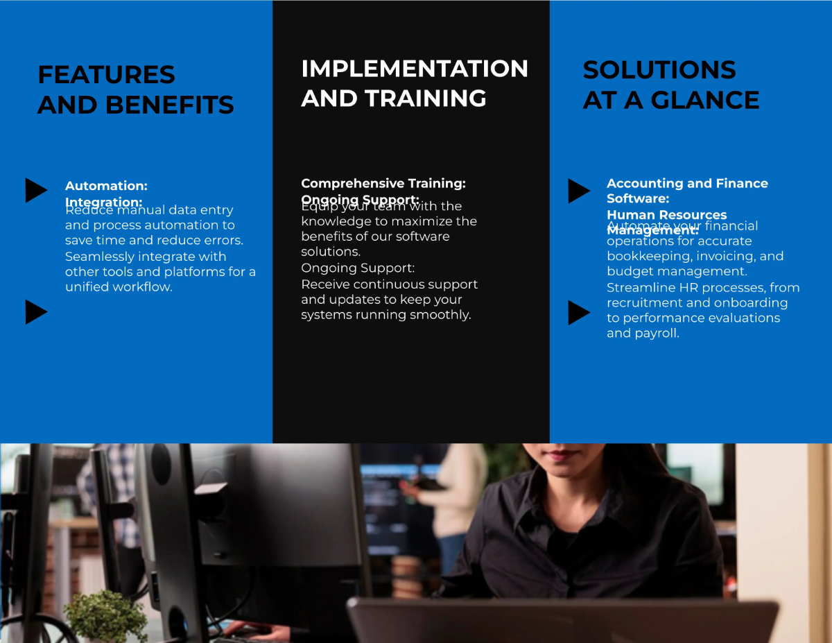 Free Administrative Software Solutions Overview Brochure Template to Edit Online