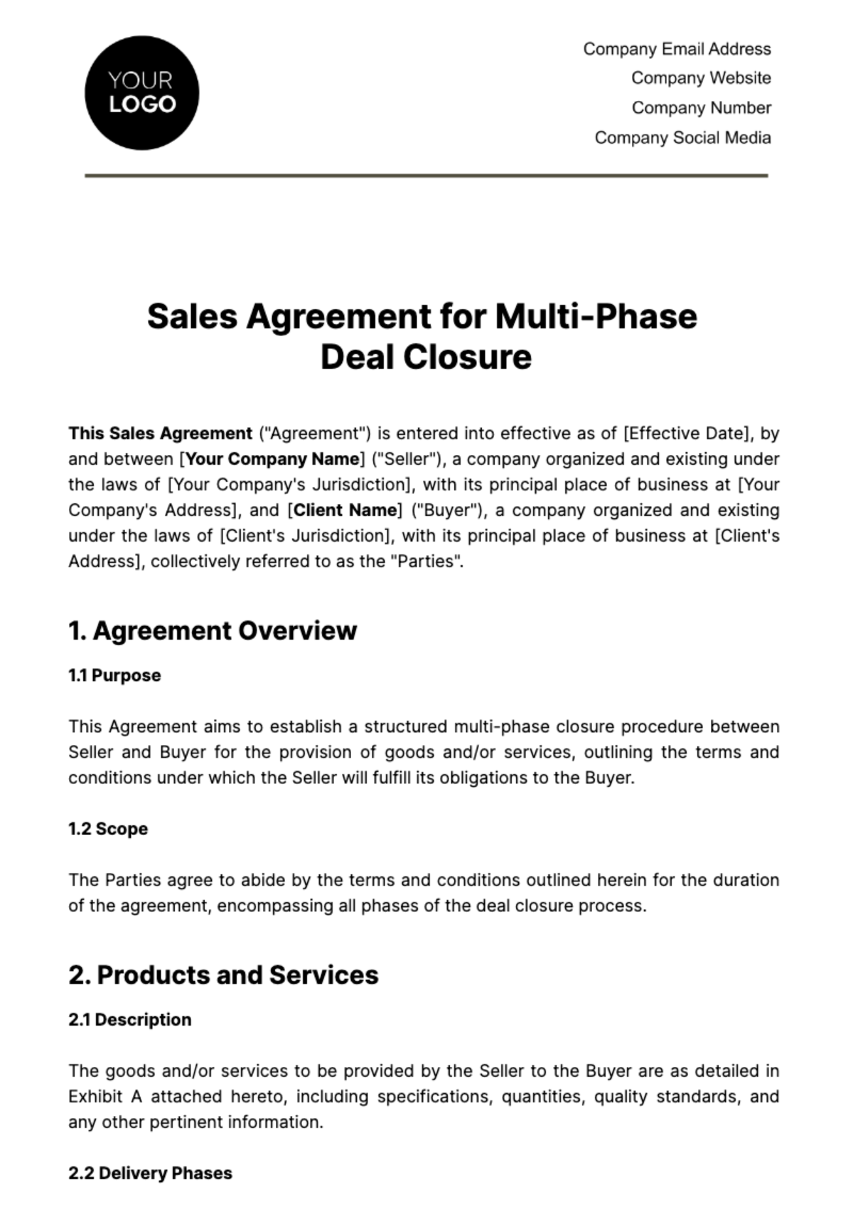 Sales Agreement for Multi-Phase Deal Closure Template