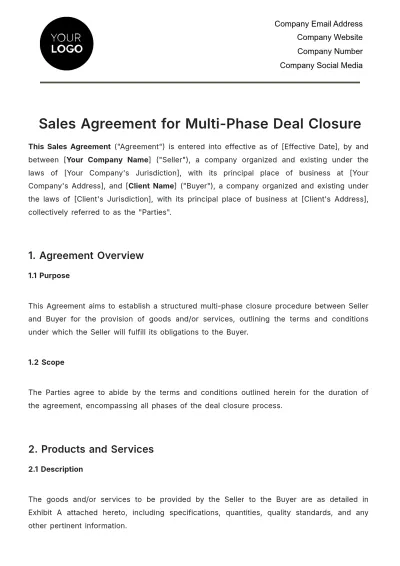 Free Sales Agreement for Multi-Phase Deal Closure Template to Edit Online