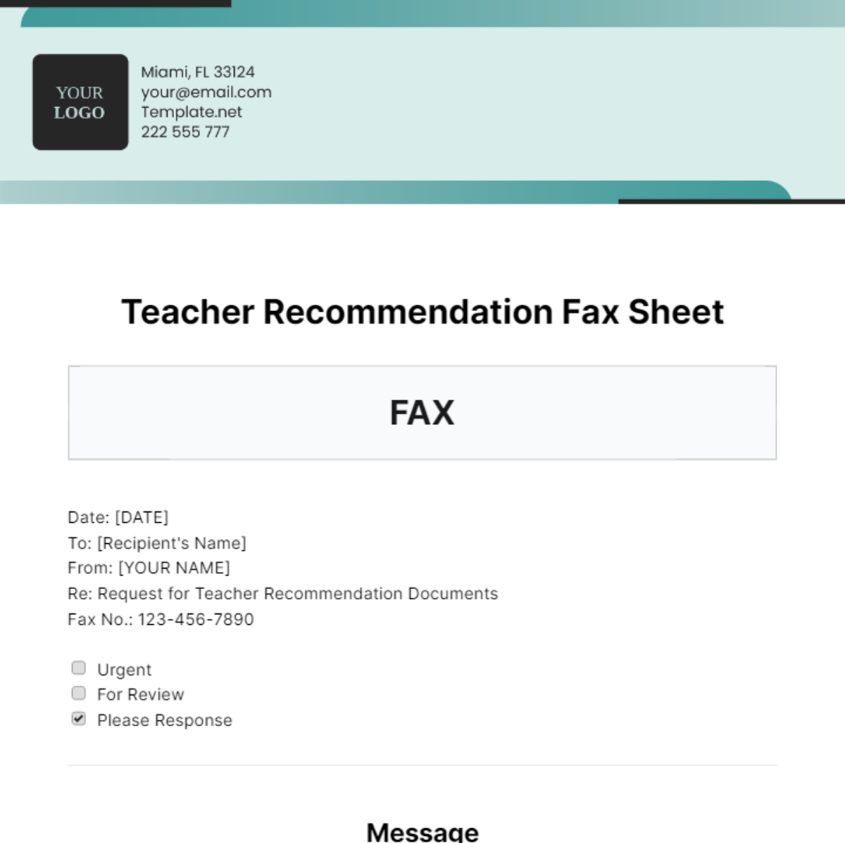 Teacher Recommendation Fax Sheet Template - Edit Online & Download