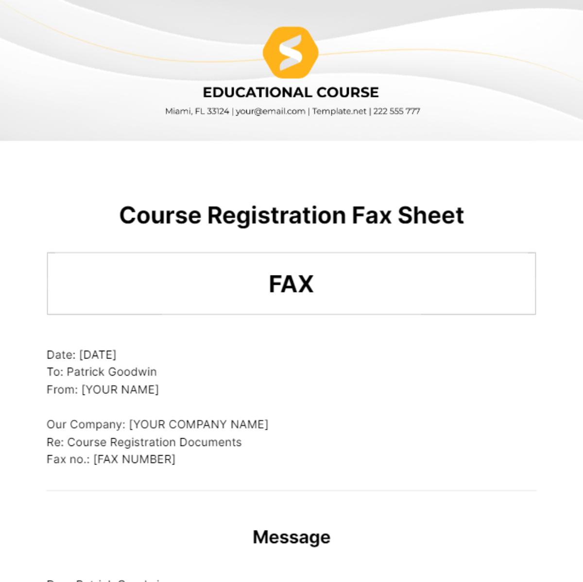 Course Registration Fax Sheet Template - Edit Online & Download