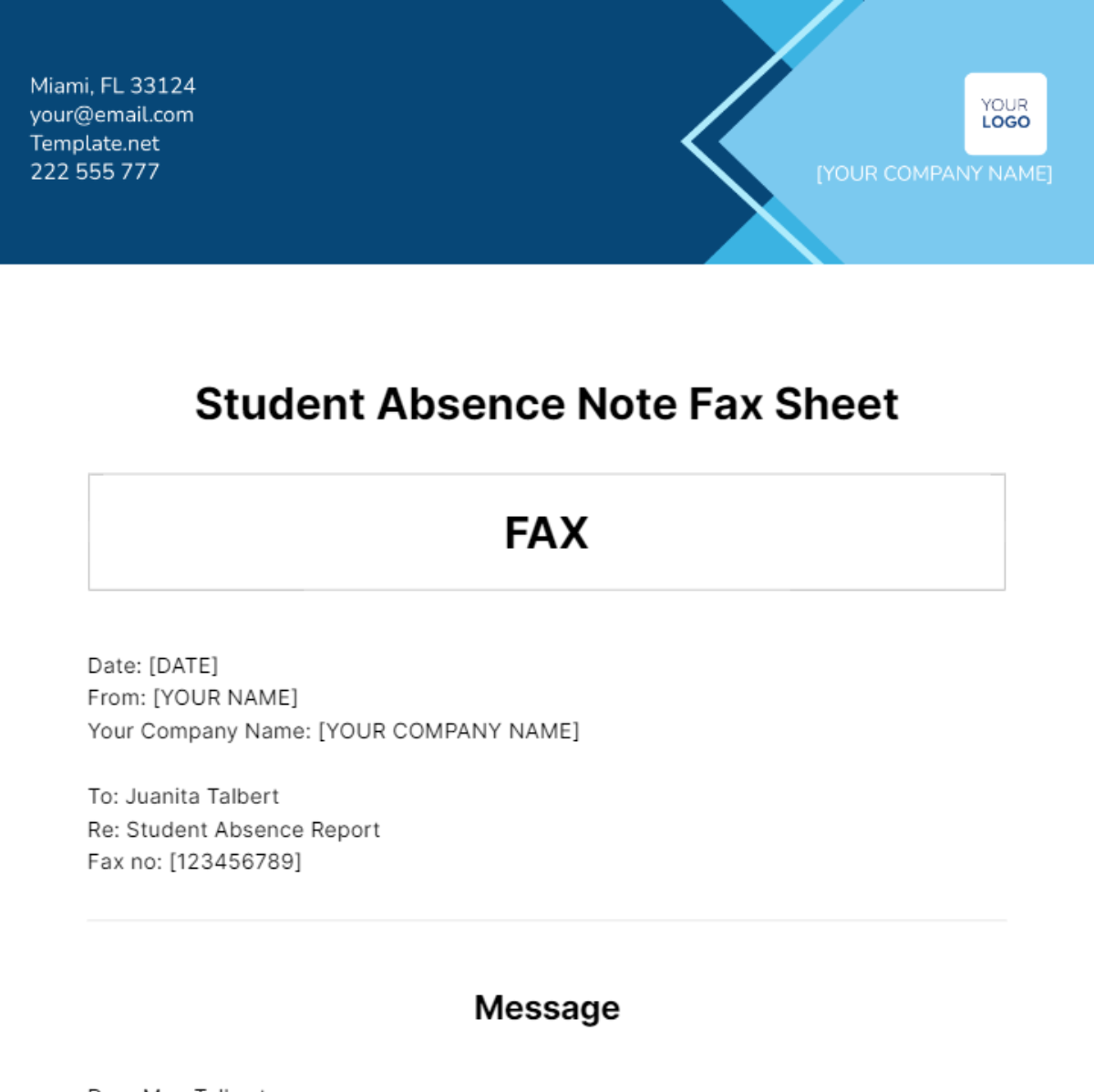 Student Absence Note Fax Sheet Template - Edit Online & Download