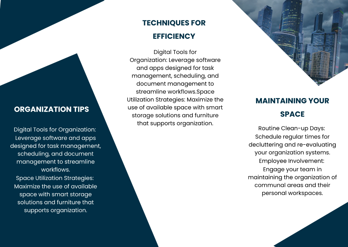 Free Office Organization Tips and Techniques Pamphlet Template to Edit Online