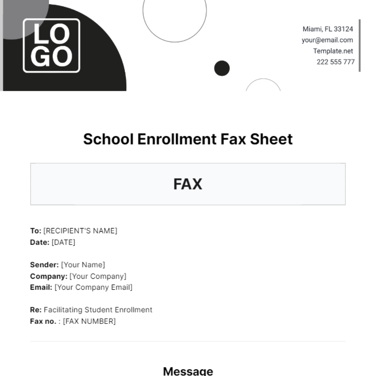 School Enrollment Fax Sheet Template - Edit Online & Download