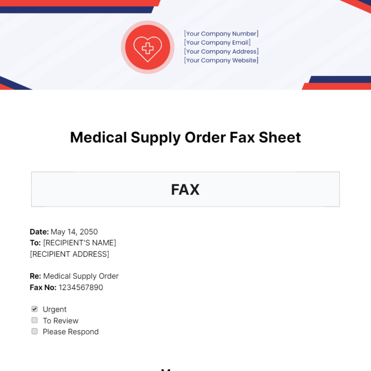 Medical Supply Order Fax Sheet Template