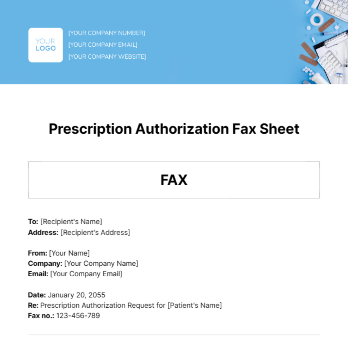Prescription Authorization Fax Sheet Template