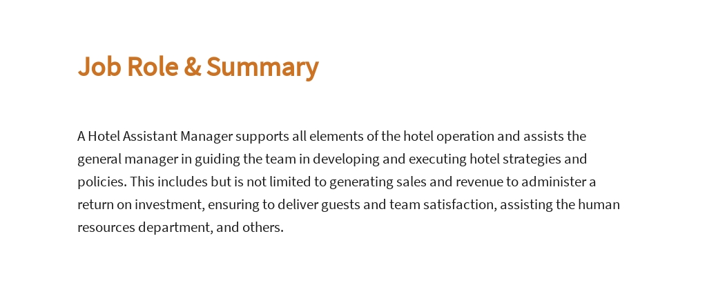 Free Hotel Assistant Manager Job Ad Description Template Google Docs 