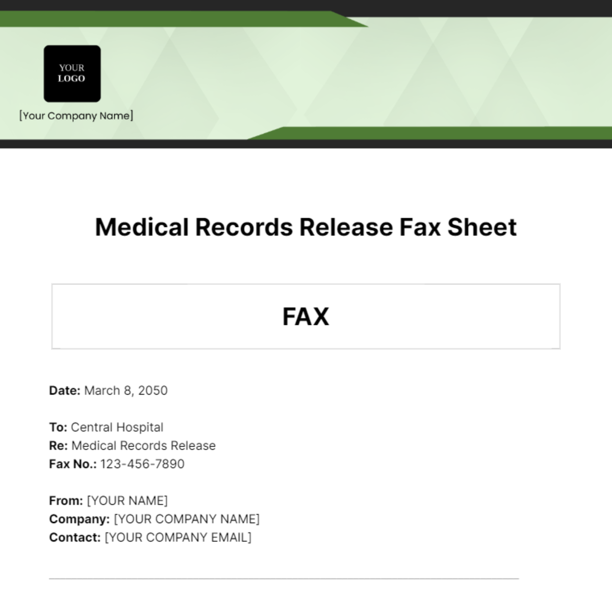 Medical Records Release Fax Sheet Template