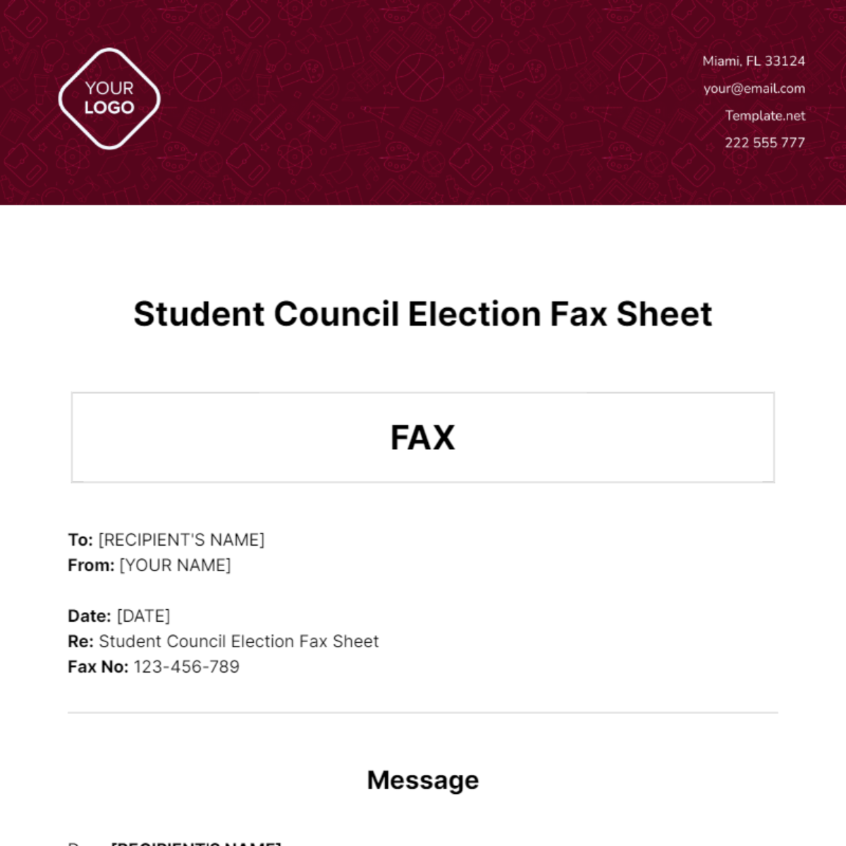 Student Council Election Fax Sheet Template