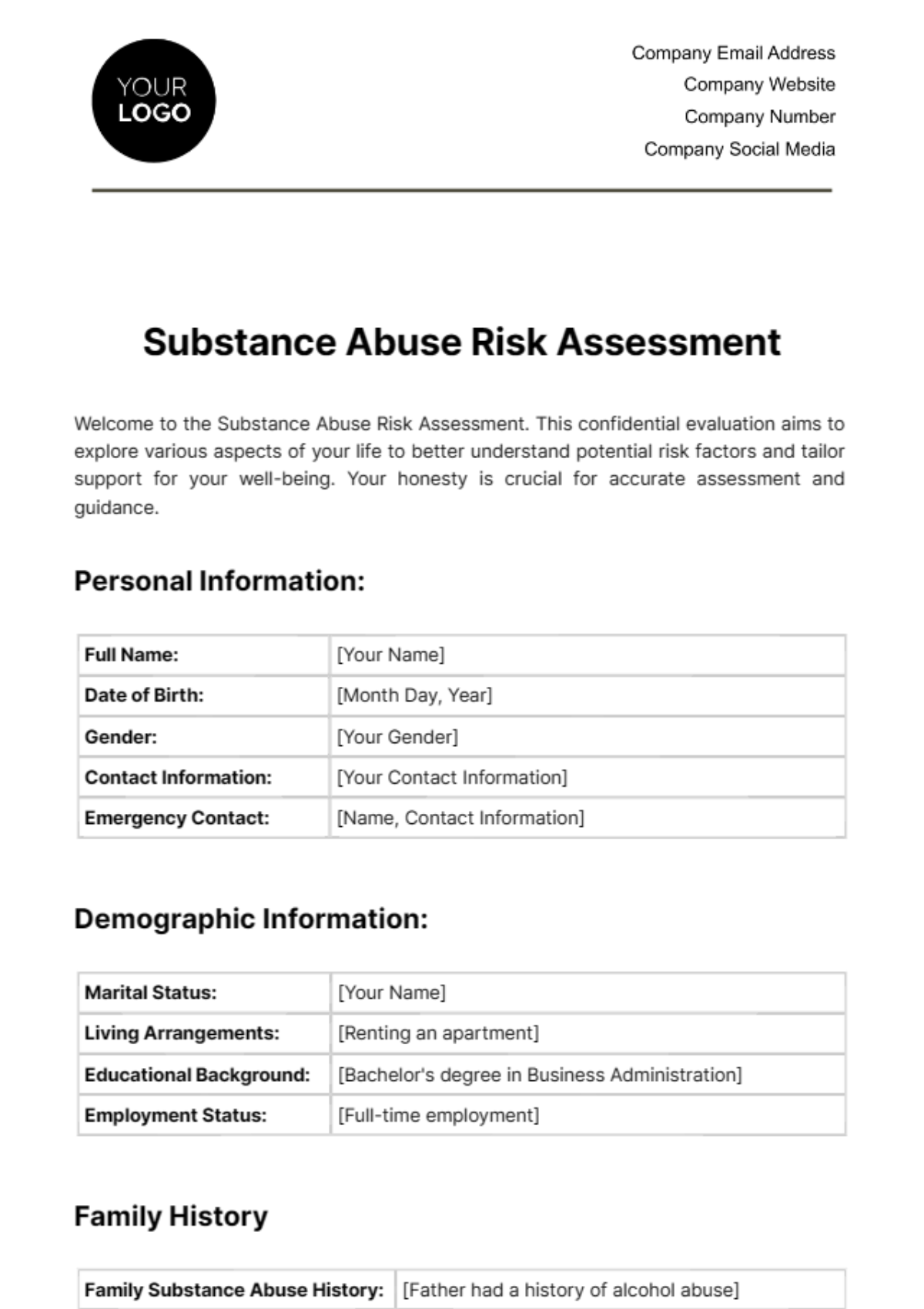 Substance Abuse Risk Assessment Template - Edit Online & Download