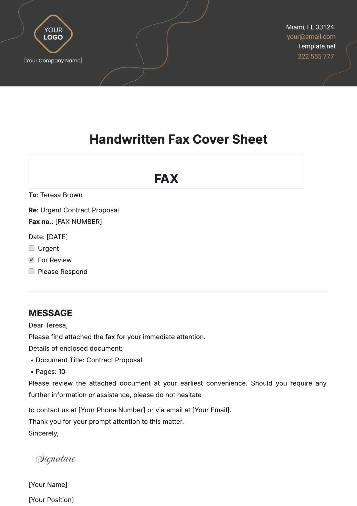 Handwritten Fax Cover Sheet Template - Edit Online & Download