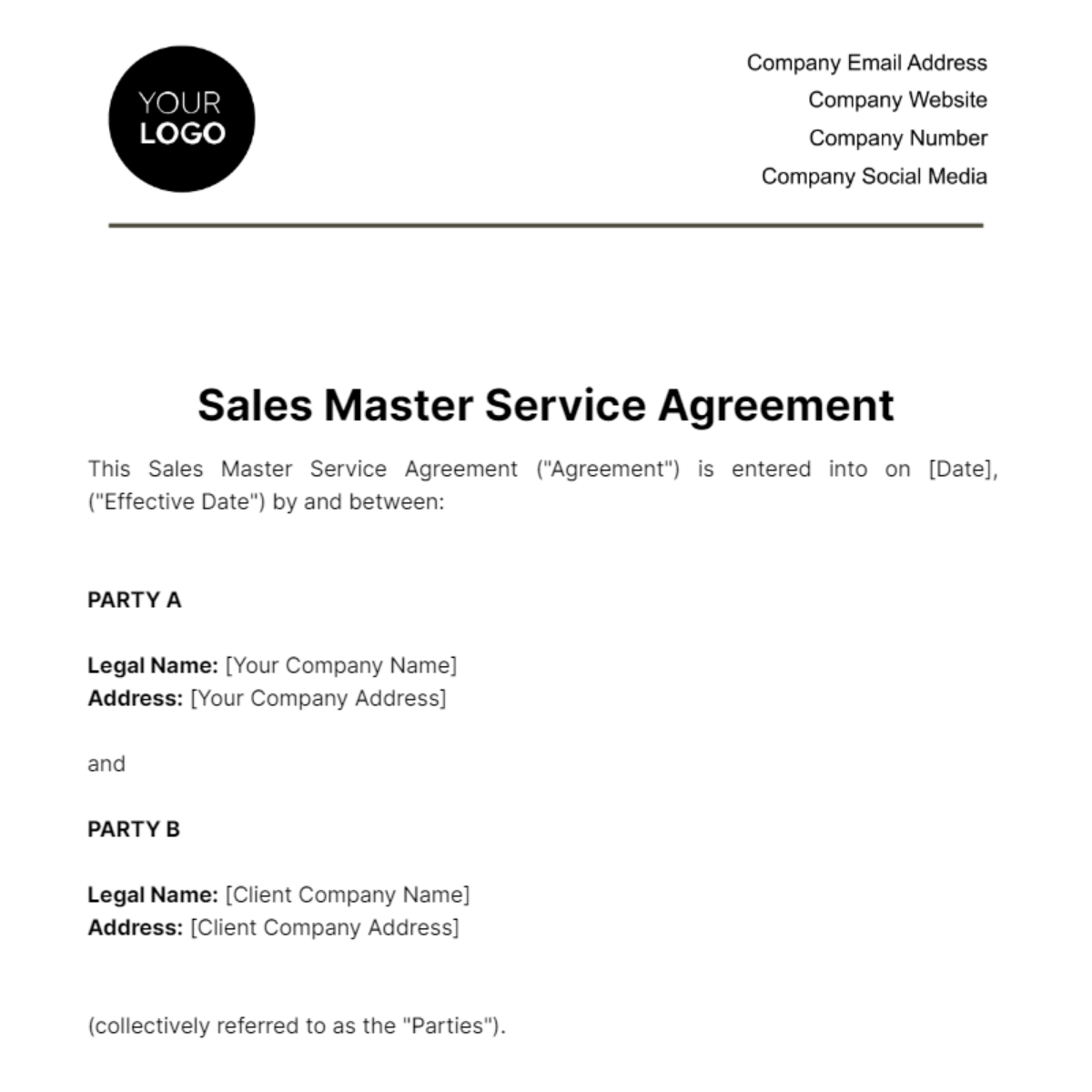 Sales Master Service Agreement Template