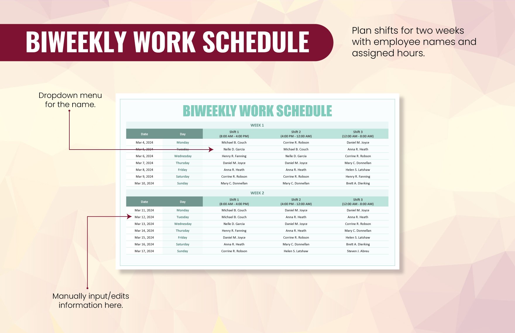 Biweekly Work Schedule Template