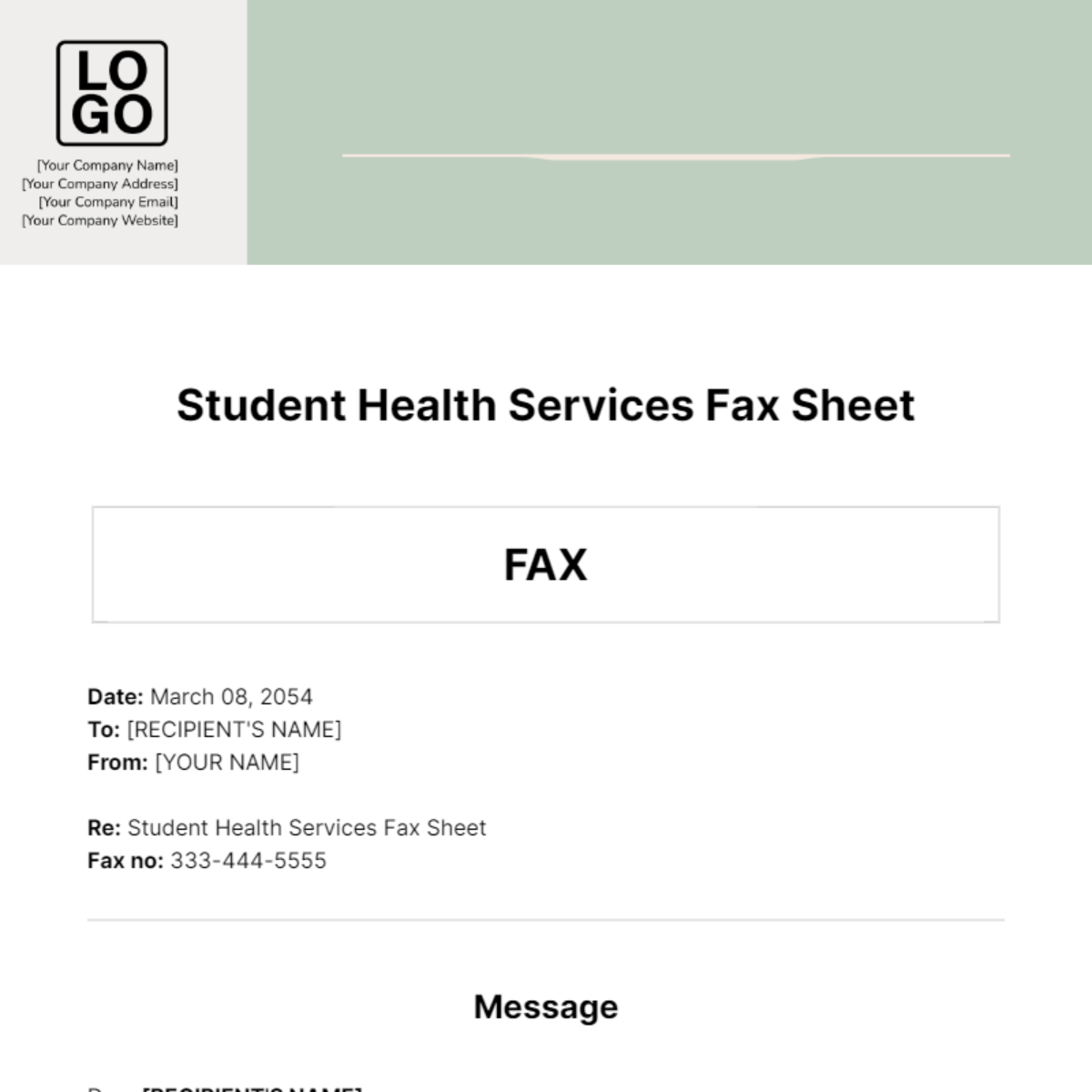 Student Health Services Fax Sheet Template
