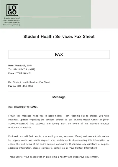Free Student Health Services Fax Sheet Template to Edit Online