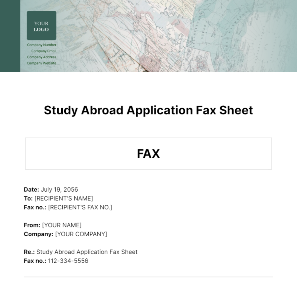 Study Abroad Application Fax Sheet Template