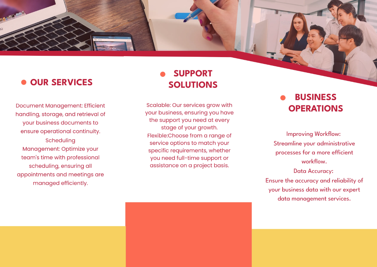 Free Administrative Support Services Overview Pamphlet Template to Edit Online