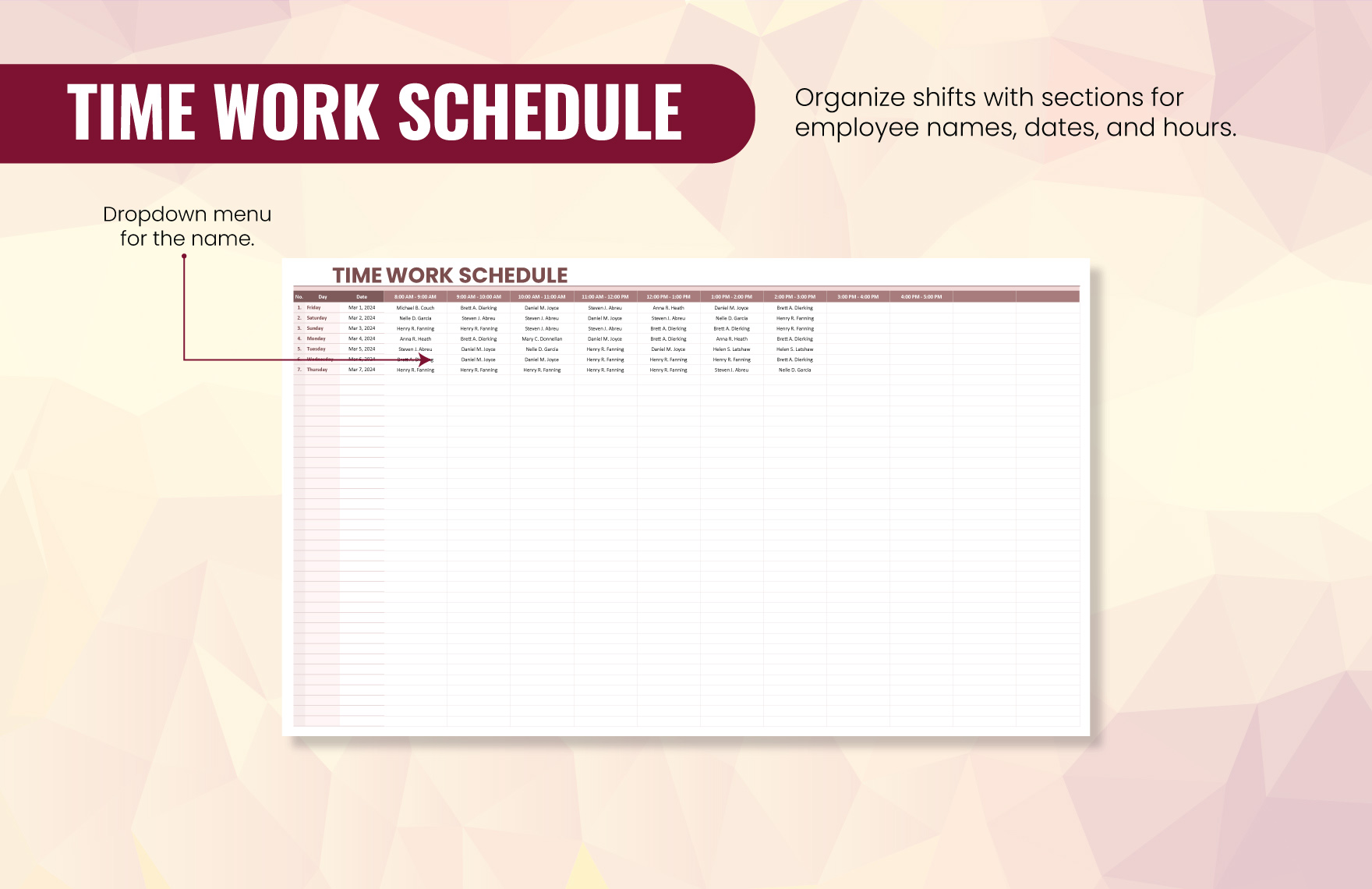 Time Work Schedule Template