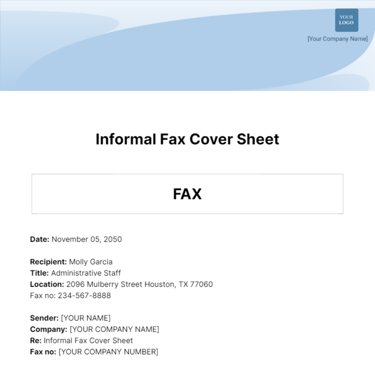 Informal Fax Cover Sheet Template