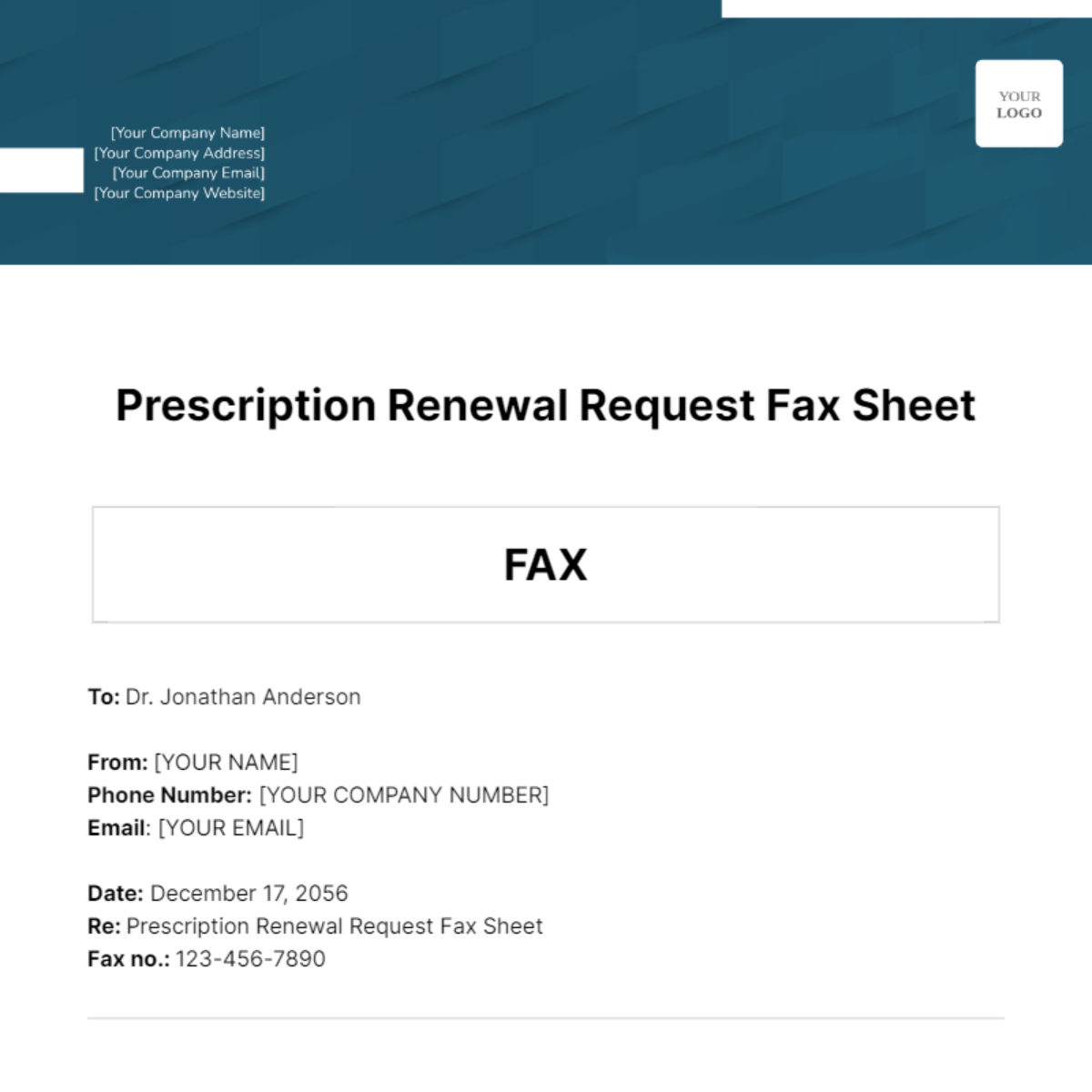 Prescription Renewal Request Fax Sheet Template