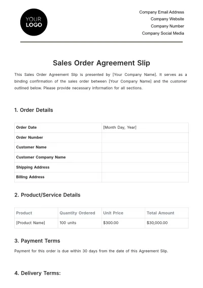 Free Sales Order Agreement Slip Template to Edit Online