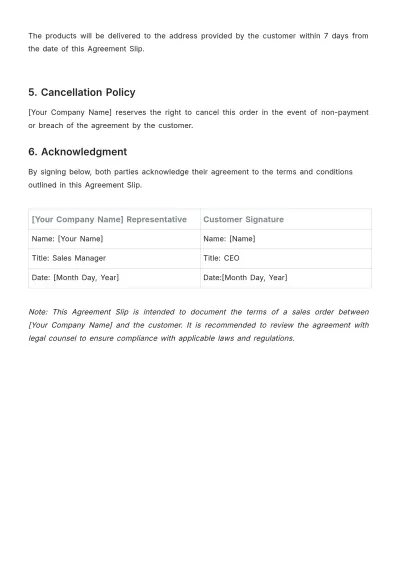 Free Sales Order Agreement Slip Template to Edit Online