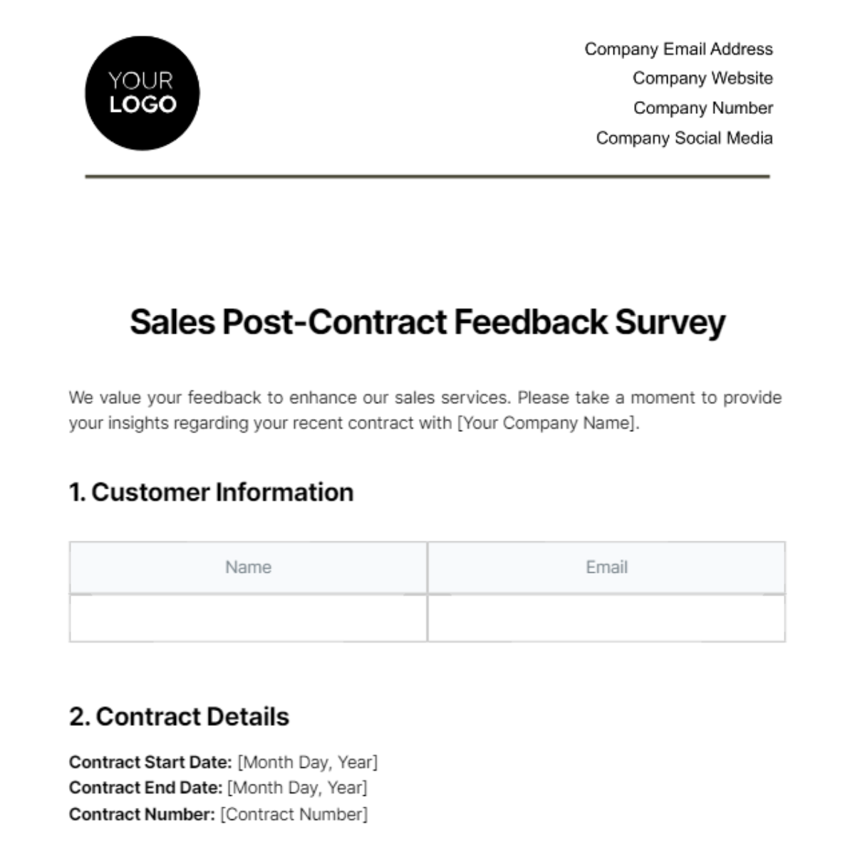 Sales Post-Contract Feedback Survey Template