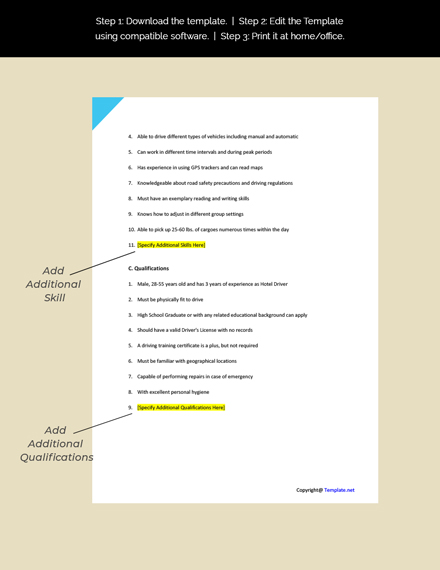 Free Hotel Driver Job Ad Description Template Google Docs Word 