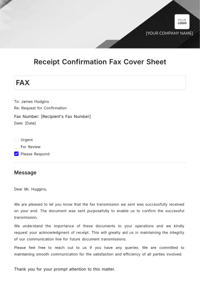 Free Receipt Confirmation Fax Coversheet Template & AI Receipt Maker