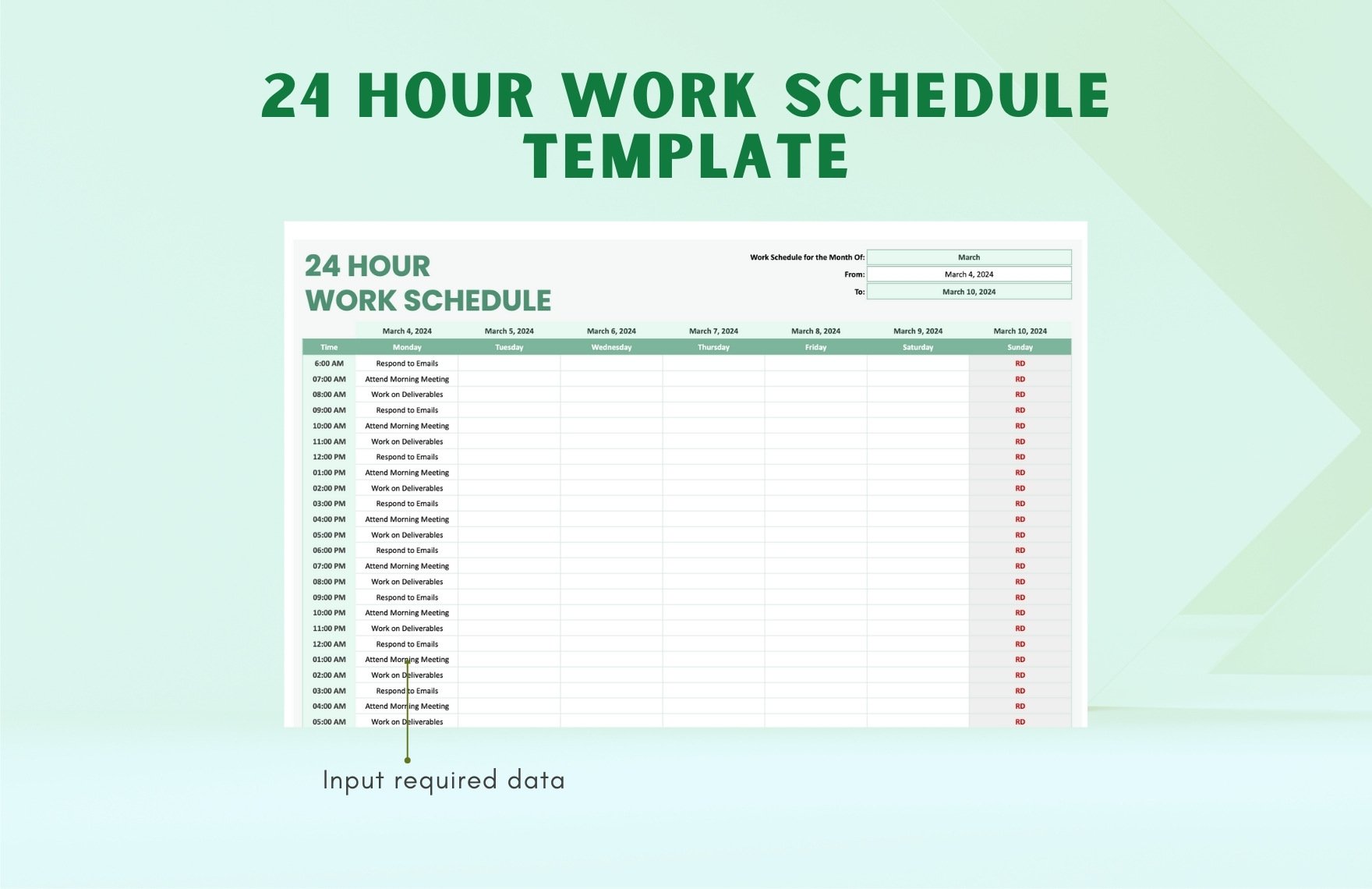 24 Hour Work Schedule Template