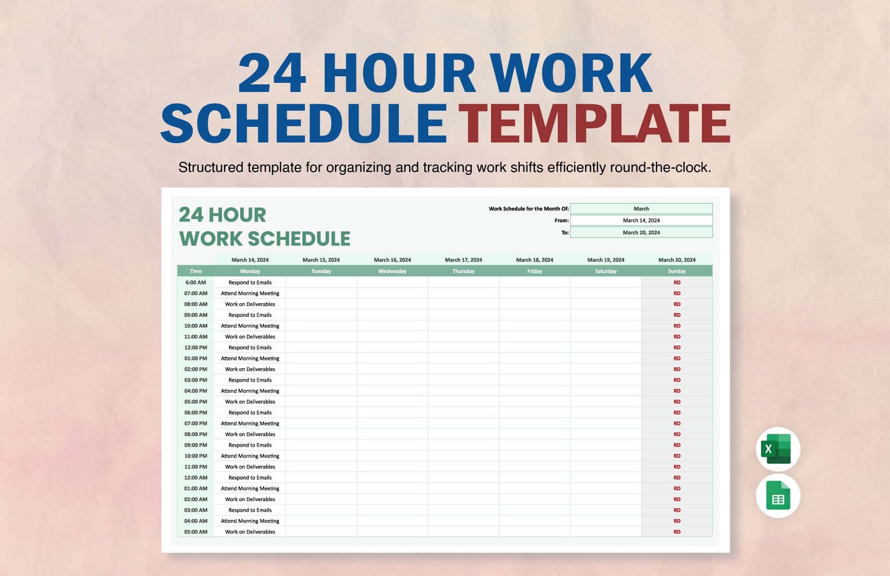 24 Hour Work Schedule Template in Excel, Google Sheets - Download | Template.net