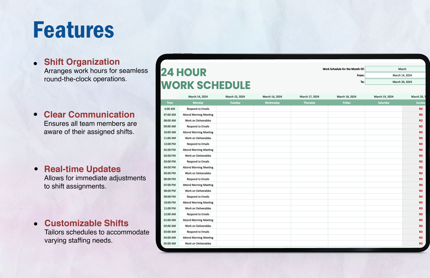 24 Hour Work Schedule Template
