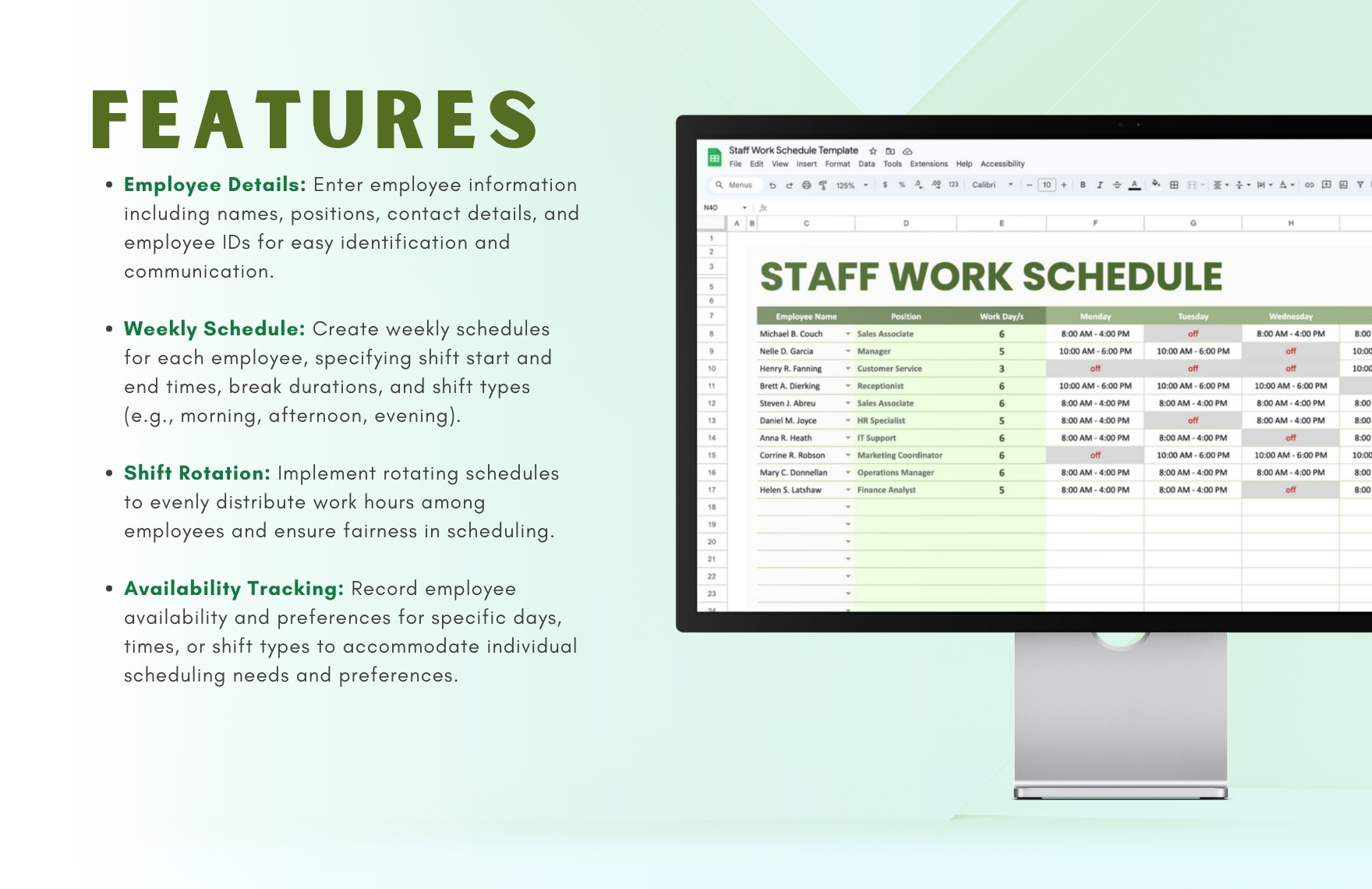 Staff Work Schedule Template