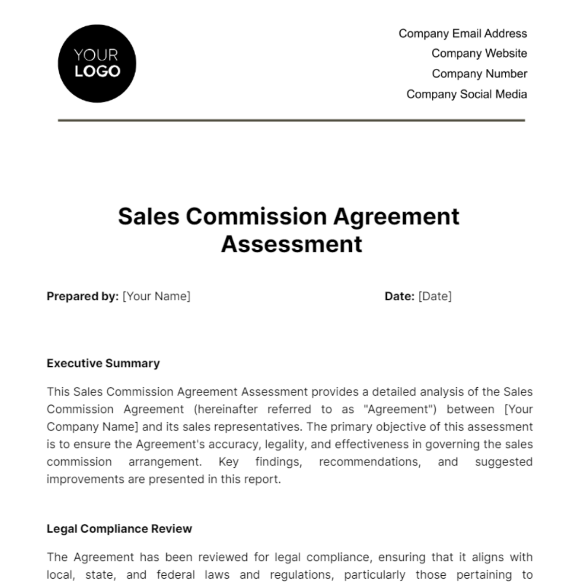 Sales Commission Agreement Assessment Template