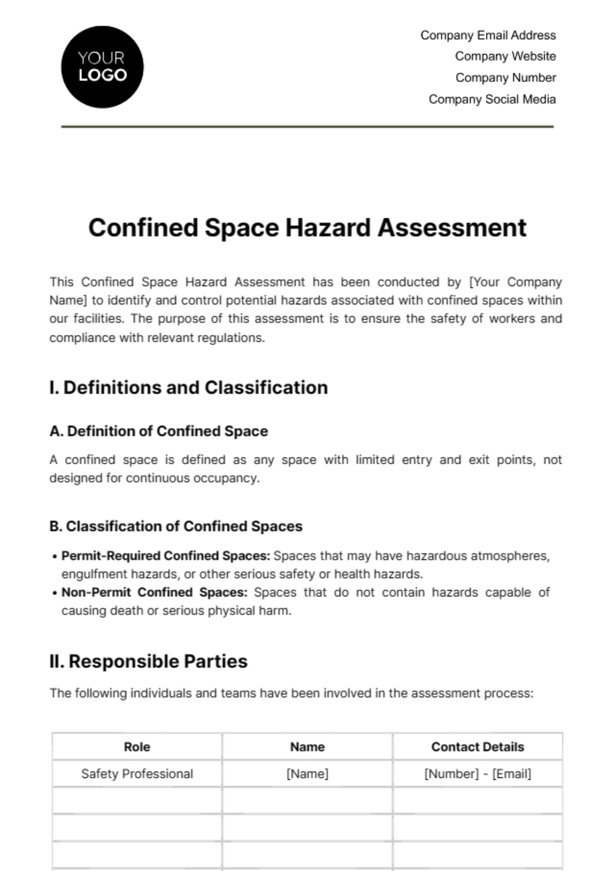 Confined Space Hazard Assessment Template - Edit Online & Download