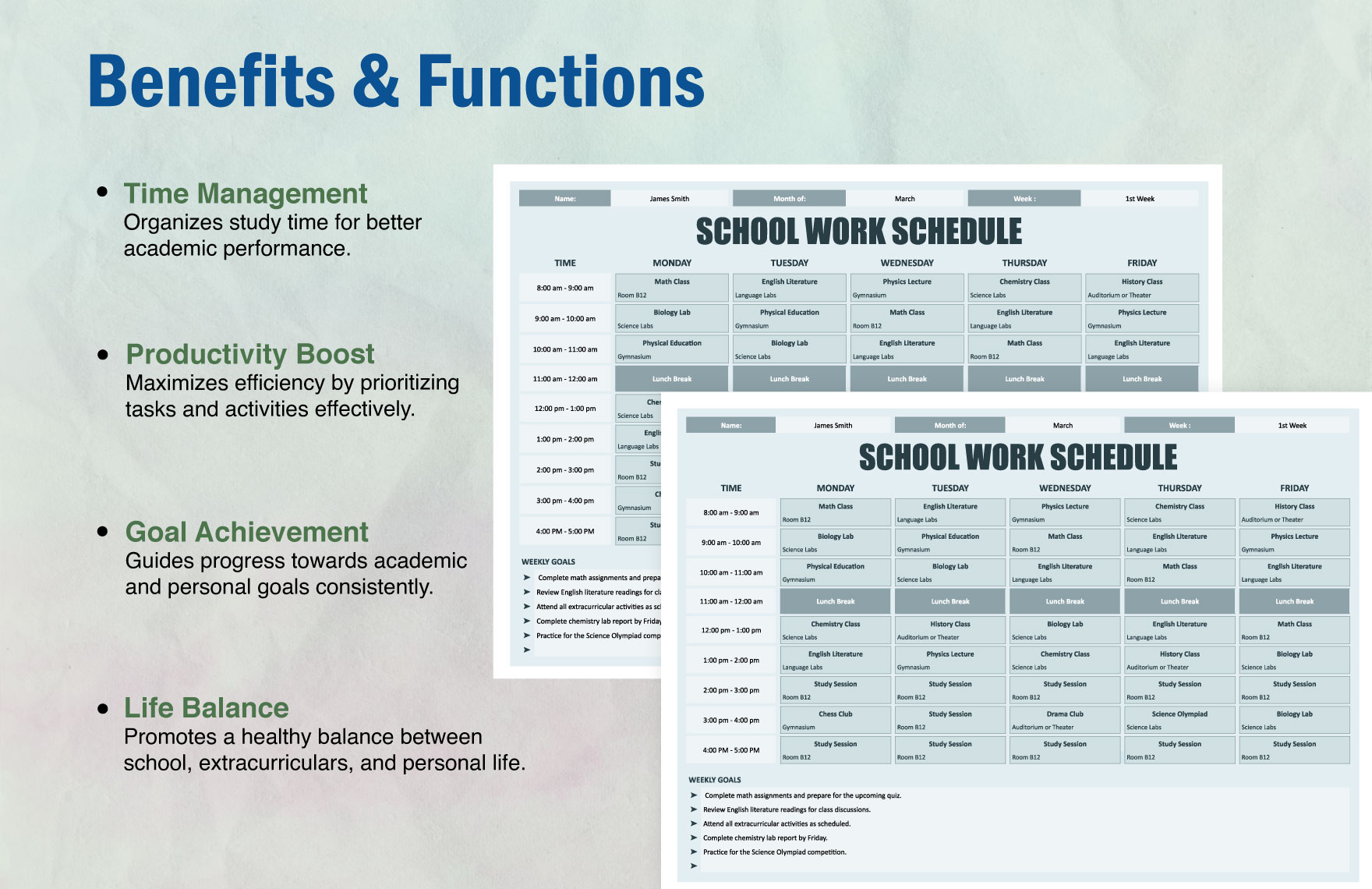 School Work Schedule Template