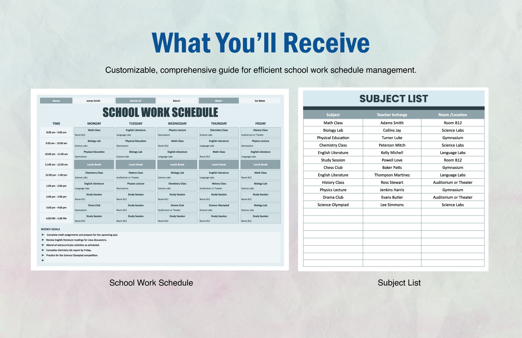 School Work Schedule Template