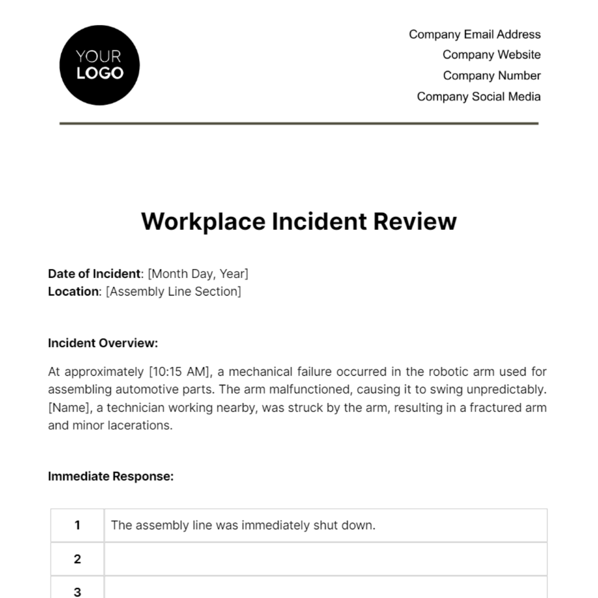 Workplace Incident Review Template
