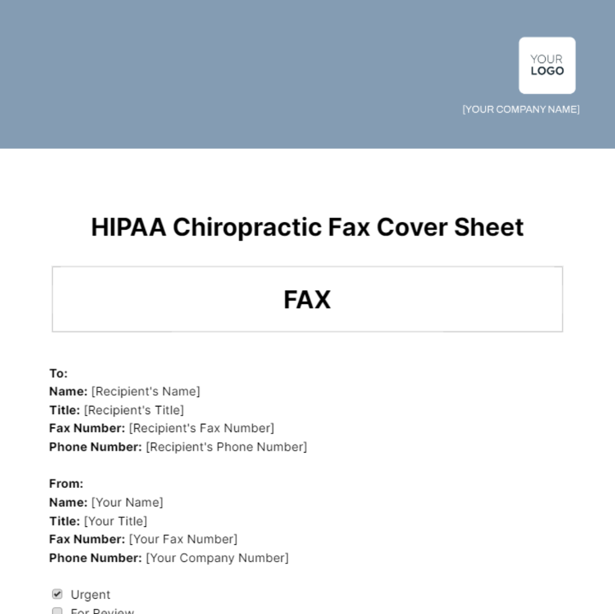 HIPAA Chiropractic Fax Cover Sheet Template