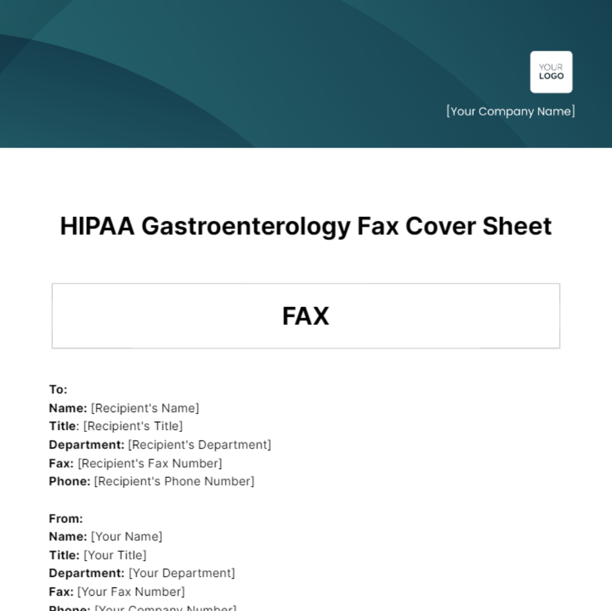 Free HIPAA Gastroenterology Fax Cover Sheet Template