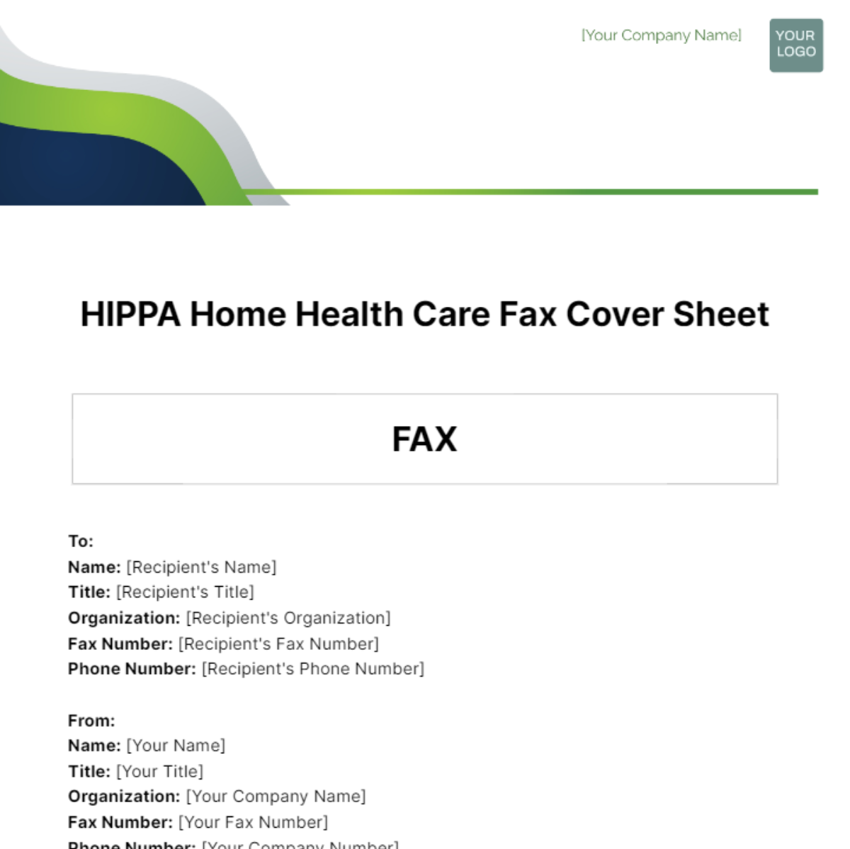 Free HIPPA Home Health Care Fax Cover Sheet Template